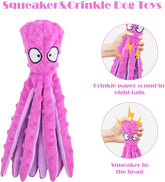 KUTKUT Dog Squeaky Toys Octopus Crinkle Plush, Teeth Cleaning, Durable Interactive Chew Toys, Cute Soft Dog Toys for Small Medium Dogs, Labrador, Golden Retriever - kutkutstyle